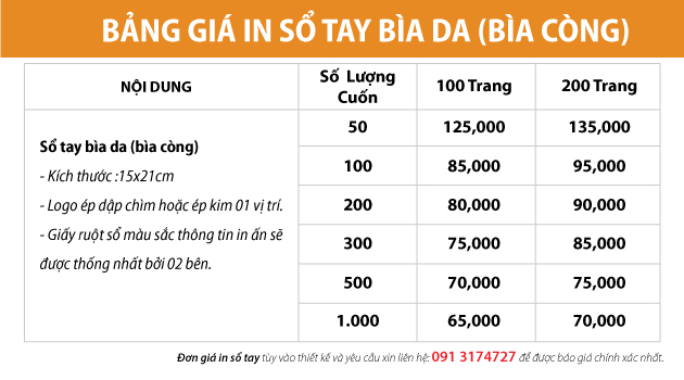 cách báo giá in sổ tay bìa da